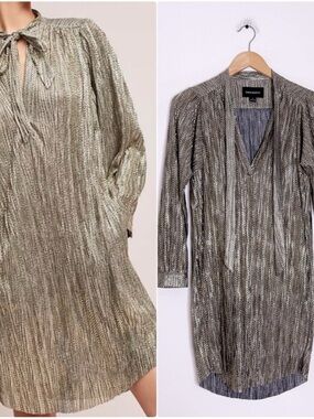 Sabina Musayev Eugene Metallic Gold Dress XS Long Sleeve Revolve Anthropologie
